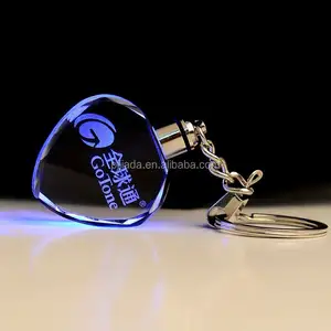 Wholesale Custom 3d laser engraving heart shape crystal decorative photo lighting led keychain