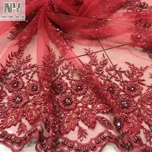 Nanyee Textiel Voorraad Retail Hand Made Kralen Pailletten Borduurwerk Stof Voor Bruiloft Bruids