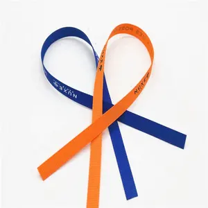 Orange and Blue Color 9mm Polyester Customized logo Pre Cut Gros grain Ribbon