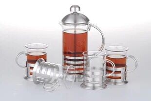Wholesale Borosilicate Glass Coffee Maker French Press coffee plunger set with stainless holder