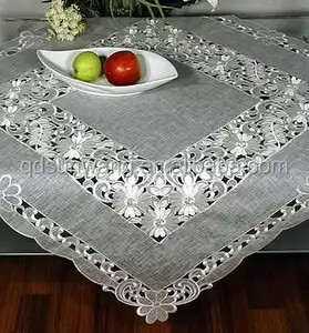 Bambu ipek nakış tasarım masa örtüsü cutwork ile beyaz nakış