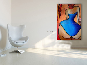 Pintura al Óleo Abstracta Moderna Hecha a Mano con Figura de Mujer en Falda Azul, Chica Sexy con Trasero Grande, Decoración de Pared Personalizada para Sala de Estar - Product Image 2