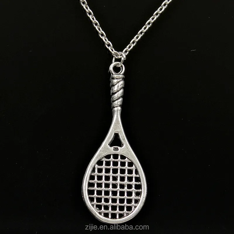 2017 Popular antique silver fashion jewelry with badminton tennis racket pendant necklace