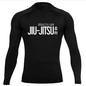 Erkek cilt taban katmanı baskılar uzun kollu egzersiz tayt uyar Pro sıkıştırma gömlek abd boyutu BJJ MMA bisiklet Rashguards