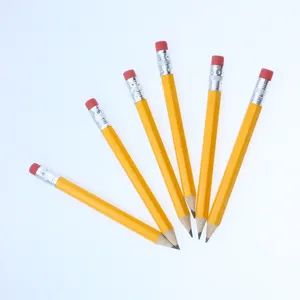 Crayons <span class=keywords><strong>de</strong></span> golf jaunes affûtés sérigraphiés en vrac, mini crayons <span class=keywords><strong>de</strong></span> 1 pouce avec gomme # 2 crayons - Product Image 1