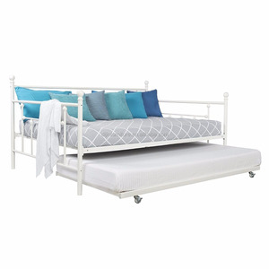 Manila <strong>Metal</strong> <strong>Daybed</strong> and Trundle, Full Size <strong>Daybed</strong> and Twin Size Trundle, Multifunctional, White - Product Image 1