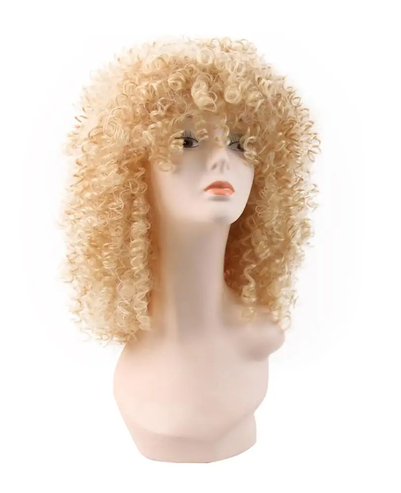 Synthetische Korte Afro Kinky Krullend Pruik Kostuum Lijmloze Goud Blond Kleur Synthetisch Haar Met Een Pony Baby Haar