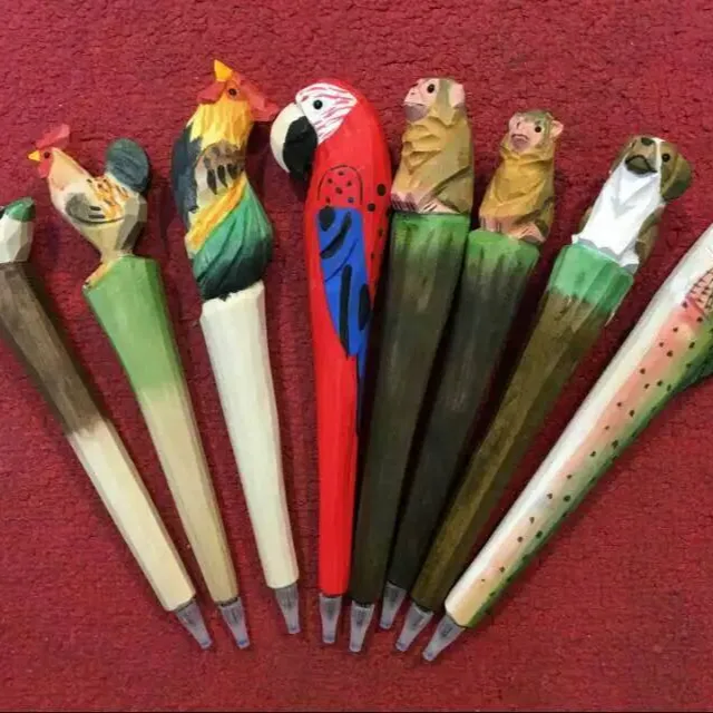 Animal Wooden carving creative ballpoint pen wood Ball point pens handmade sculpture student ball-point