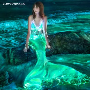 Hot sale high quality led luminous glowing mermaid wedding dress detachable train