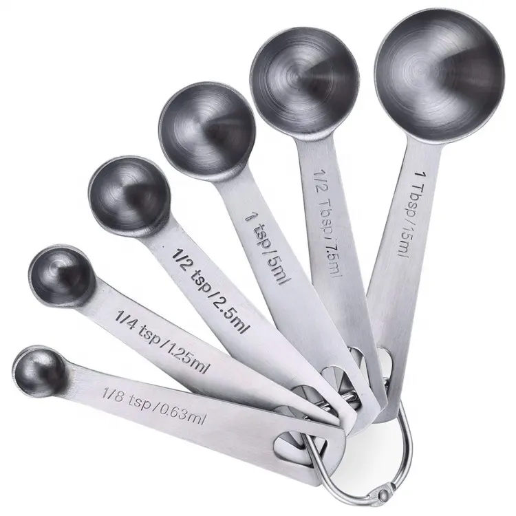 6 paket 18/8 paslanmaz çelik ölçüm kaşığı 1 tsp-1/8 tsp kuru ve sıvı Metal ölçüm kaşıkları