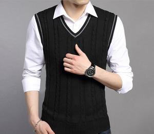 2017 otoño sin mangas suéter de <span class=keywords><strong>rombos</strong></span> <span class=keywords><strong>chaleco</strong></span> para los hombres, mens v-neck 7GG suéter <span class=keywords><strong>chaleco</strong></span> de punto liso - Product Image 1