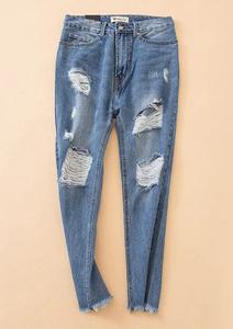 Pantalons usés en coton pour filles à la mode Jeans déchirés au genou pour femmes Jeans détruits - Product Image 4