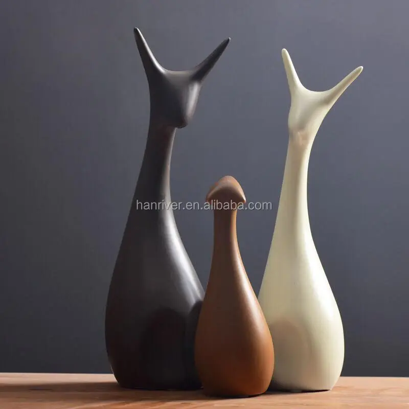 Ceramic Porcelain Animal matte glazing Deer Swan Figurine For Decoration