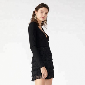 Mujeres de moda de Primavera de la <span class=keywords><strong>ropa</strong></span> de los diseños de moda Sexy escote manga larga vestidos <span class=keywords><strong>Online</strong></span> - Product Image 4