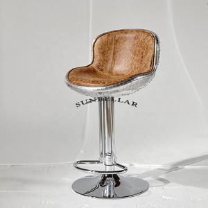 Aviator bar taburesi vintage hakiki deri metal alüminyum geri asansör ayarlanabilir bar taburesi bar sayacı masa için yüksek sandalye