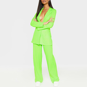 Neon <span class=keywords><strong>verde</strong></span> manica lunga scollo a v moda blazer <span class=keywords><strong>Mini</strong></span> <span class=keywords><strong>abito</strong></span> Casual donna abiti da ufficio - Product Image 1