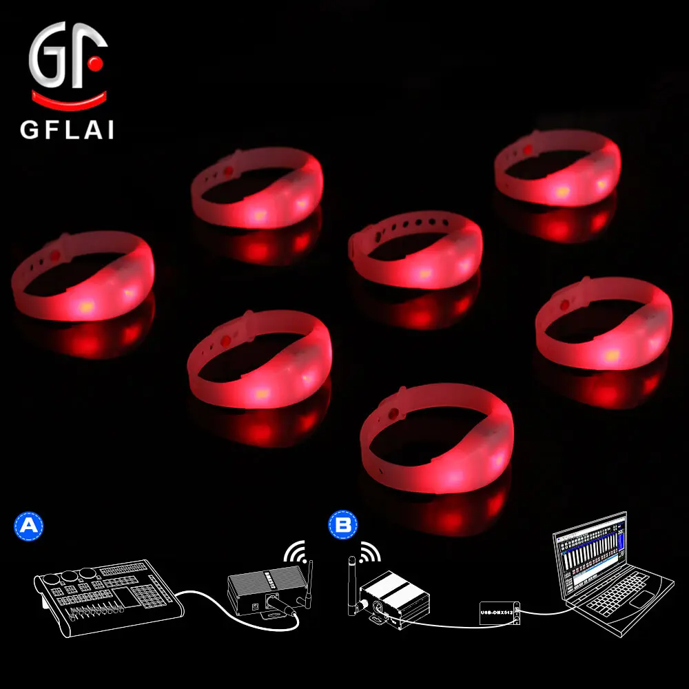 GFLAI Custom Logo Flashing Remote Control LED Bracelet Dmx Controlled Wristband For Party