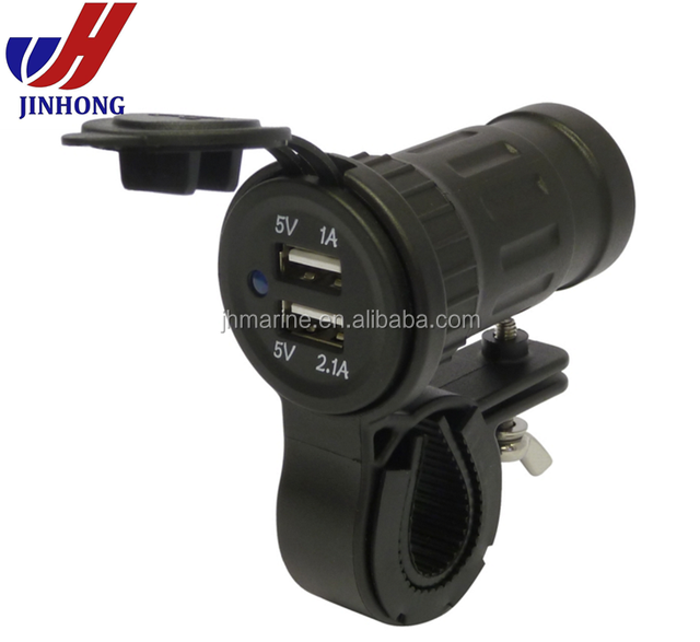 12-24V Waterproof Motorcycle USB Charger Handlebar Mount Dual Port 3.1A USB Socket for Motorbike ATV