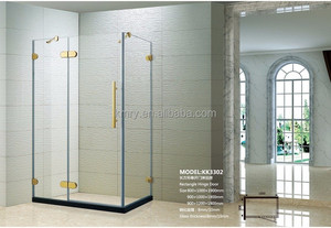 Boîtiers de <span class=keywords><strong>douche</strong></span> rectangulaires en verre Offre Spéciale <span class=keywords><strong>avec</strong></span> <span class=keywords><strong>porte</strong></span> moustiquaire <span class=keywords><strong>fixe</strong></span> sans cadre à charnière dorée pour une utilisation en appartement - Product Image 3