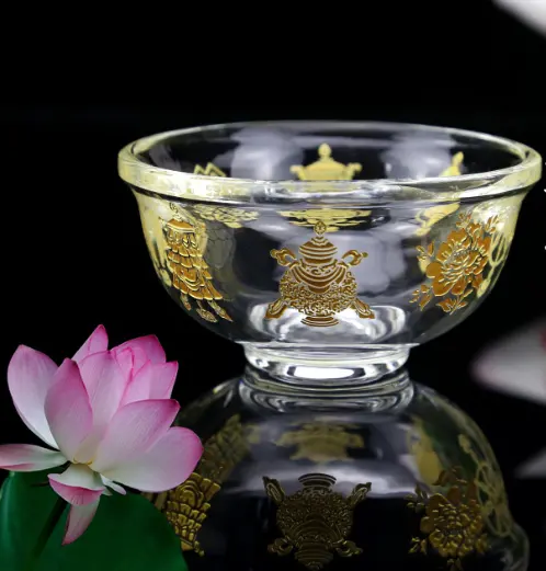 सस्ते तिब्बती बौद्ध धर्म आठ की पेशकश कप आठ शुभ पानी की आपूर्ति के लिए कप zhaitian कटोरा क्रिस्टल बुद्ध सेंट