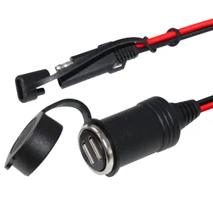 Adaptor Kabel Daya Sepeda Motor, 6 Kaki 12V 24V Portabel Port Pengisian Daya Surya Gps Pengisi Daya Usb Ganda Sae