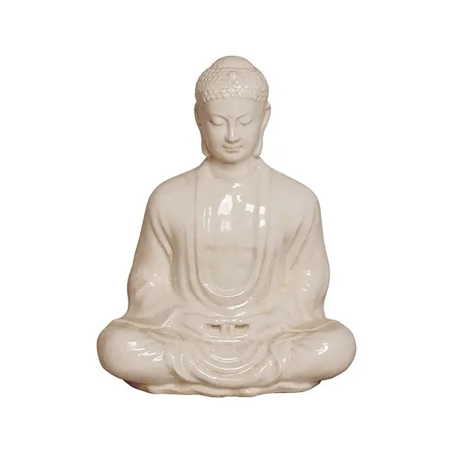家の装飾のためのアンティークの白い瞑想セラミック仏の置物