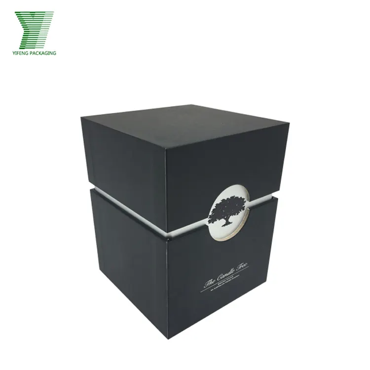 Yifeng caixa de presente para embalagem de papel, embalagem personalizada com chapéu quadrado preto para velas de óleo de mel