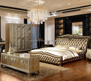 Mobiliario moderno juego de dormitorio Queen cuero marco de madera cama - Product Image 1