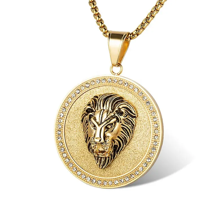 Marlary Factory Bulk Sale Custom Stainless Steel Gold Lion Head CZ Pendant