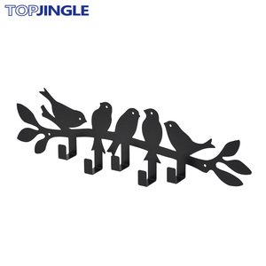 Montado en la pared 5 gancho de hierro con forma de pájaro negro - Product Image 1