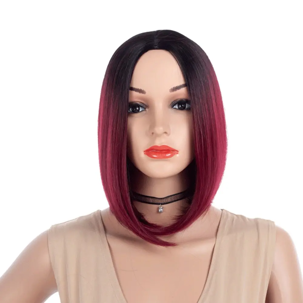7 Colors Black To Pink Ombre Hair Straight Bob Wigs Resistant Synthetic Hair Short Party Hair Cosplay Wig for Women