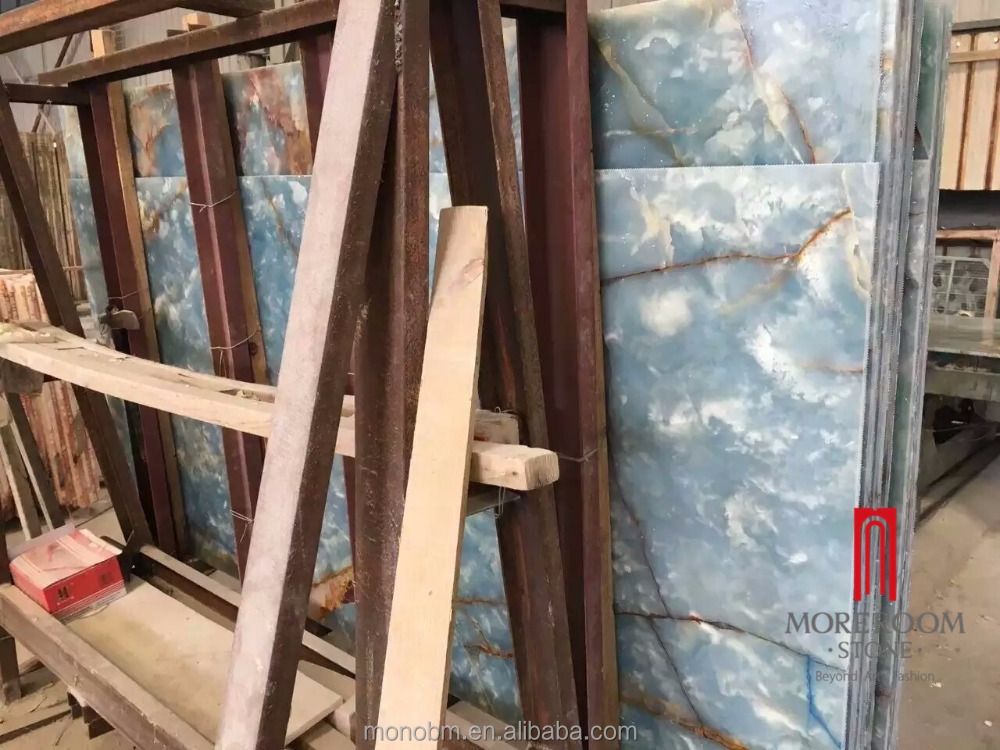 Venta caliente de mármol Natural azul pulido Precio de losa de ónix ágata azul compuesto de