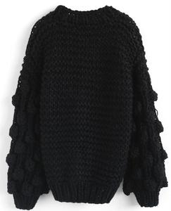 Custom Signore <span class=keywords><strong>Nero</strong></span> Oversize Slouchy Knit Pom Pom Maglia A Manica Lunga Maglioni <span class=keywords><strong>Cardigan</strong></span> - Product Image 2