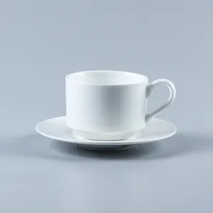 Taza de café de porcelana de cerámica blanca con cuchara para restaurante, fabricante de China