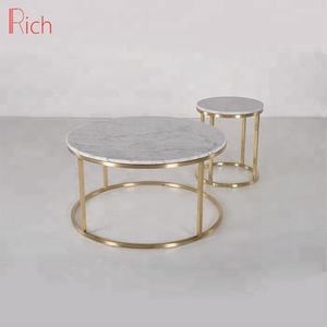 Mesa de Centro de Lujo de Mármol Natural, Juego de Mesa de Centro de Acero Inoxidable Color Oro Rosa, Mesa Auxiliar con Tapa de Mármol, Mesa de Centro Redonda - Product Image 3