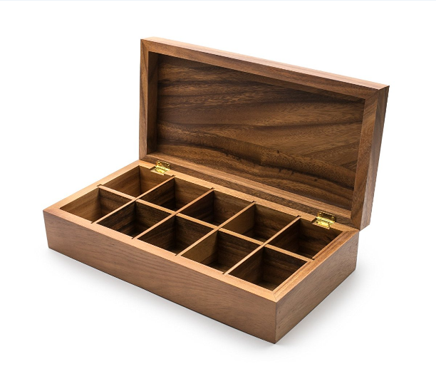 Античная чайная коробка из дерева акации с откидной крышкой, 10 отделений