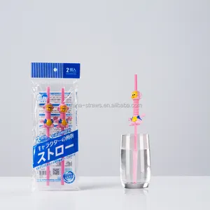En plastique d'animal réutilisable flexible nouveauté paille créatif dessin animé pailles à boire