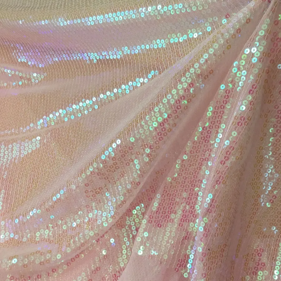 ผ้าทูลลูกไม้ปักเลื่อมสีชมพูส่องแสงออกแบบผ้าปักลายลูกไม้สำหรับชุดหรือเสื้อผ้างานปาร์ตี้