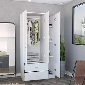 SG-LL205 Lemari Lemari Pakaian 3 Pintu Armoire Kayu/Pengatur Kabinet Penyimpanan dengan 2 Laci 5 Rak Tersembunyi