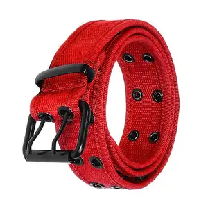 Braided Belts Factory Double Grommet Hole Braided Canvas Woven Web Belt With Metal Buckle