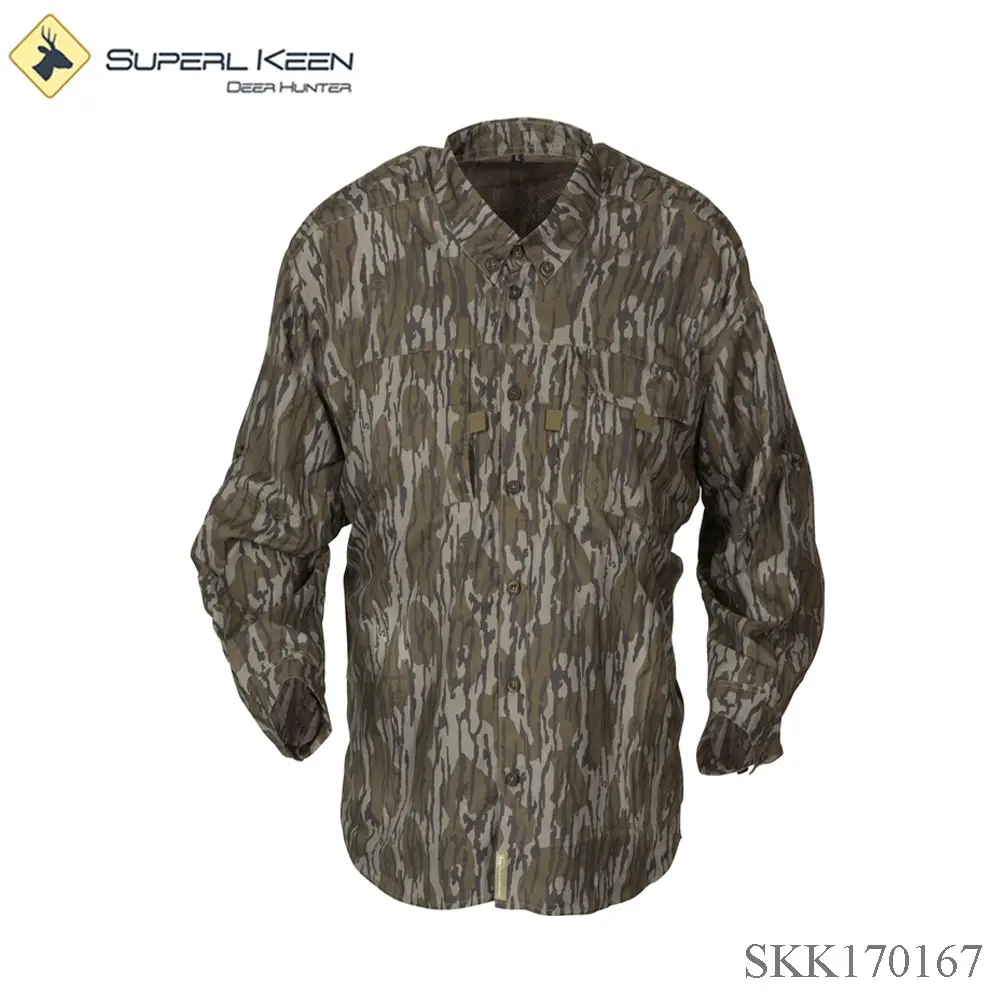 Men's Vented Button-Up Hunting,Turkey Shirt Long Sleeve Mossy Oak Bottomland