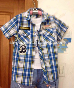Muchachos 100% C azul / azul marino descubre contraste camisa de mangas cortas BC03 - Product Image 1