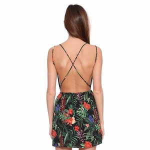 2017 Nuevo diseño de vestido de flores correa de <span class=keywords><strong>espagueti</strong></span> espalda abierta vestido estampado de flores - Product Image 3