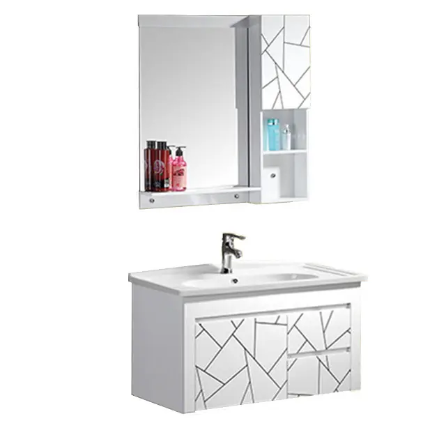 Bathroom vanities 800x480mm pvc cosmetic display cabinet vanity bathroom mirror cabinets with washbasin