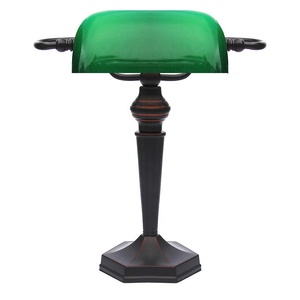 M1098 <span class=keywords><strong>Glass</strong></span> Shade <span class=keywords><strong>Banker</strong></span> Bronce antiguo retro lectura minimalista estudio dormitorio lámpara de mesita de noche - Product Image 2