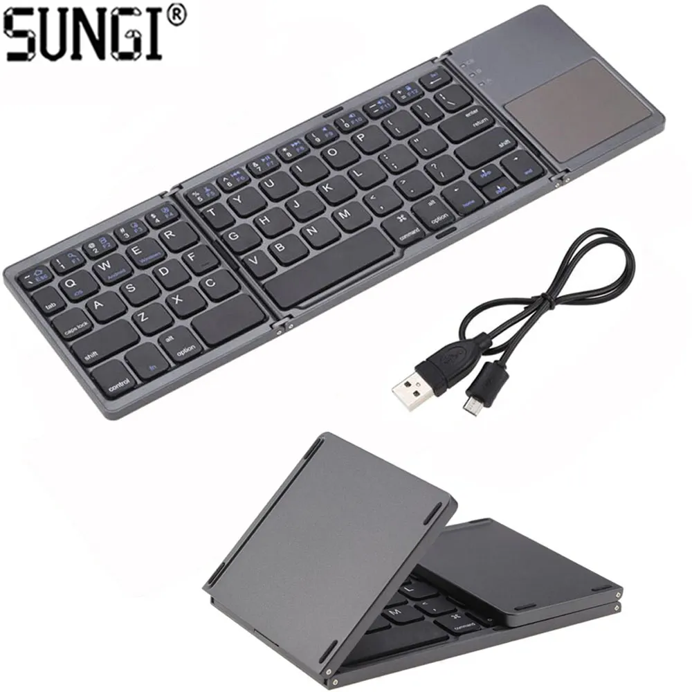 Draagbare Draadloze Slanke Tweemaal Opvouwbare Bluetooths Toetsenbord 3.0 Vouwen Met Touchpad Voor Tablet Windows Ios