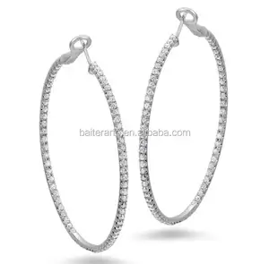 Shining Jewelry 925 Sterling Silver Cubic Zirconia CZ Inside Out Diamond Large Hoop Earrings
