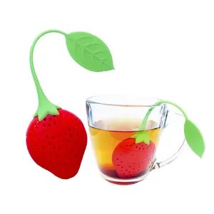 Grosir Gadget Dapur Lucu Stroberi Berbentuk Buah Filter Teh Silikon Dapat Digunakan Kembali Set Infuser Teh untuk Mug