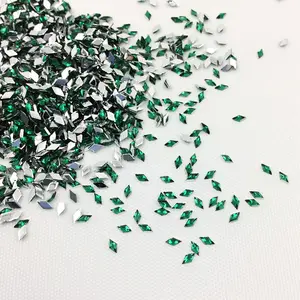 1.5*3Mm Màu Xanh Lá Cây Nail Acrylic Crystals Flatback Nail Art Stones Keo Trên Fancy Strass Thạch Cho DIY Nail Thủ Công