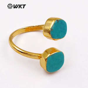 WT-R103 New! Fashion Design Double <strong>Turquoise</strong> <strong>Ring</strong> in 24k Real Gold Plated, Green <strong>Turquoise</strong> Stone <strong>Ring</strong> - Product Image 4